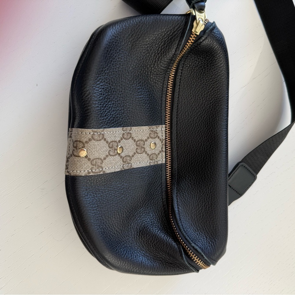 Upcycled black leather bumbag